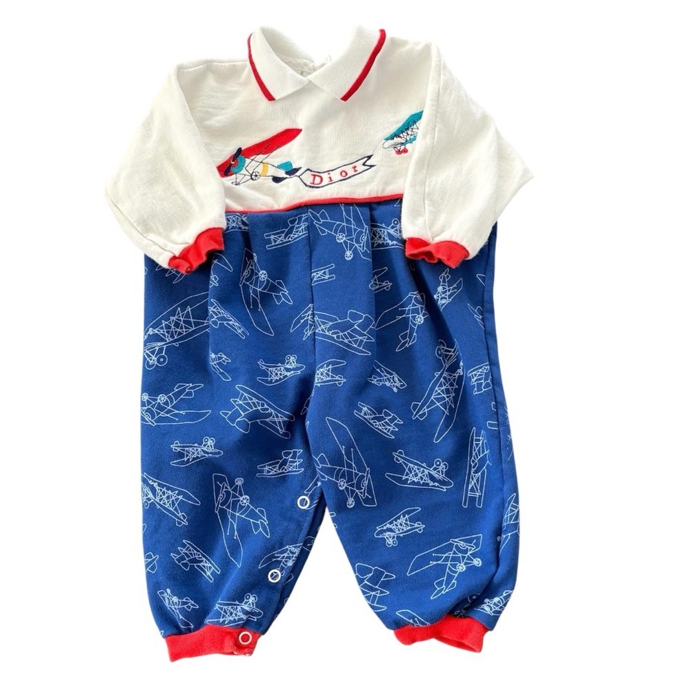 Blue and White Airplane Print Kids One Piece